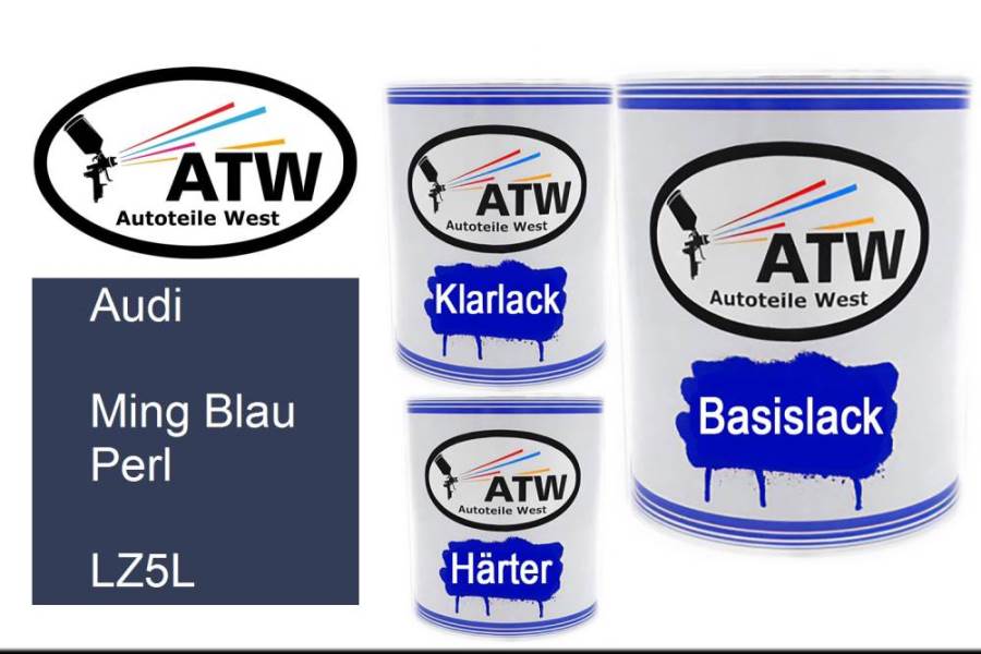 Audi, Ming Blau Perl, LZ5L: 1L Lackdose + 1L Klarlack + 500ml Härter - Set, von ATW Autoteile West.